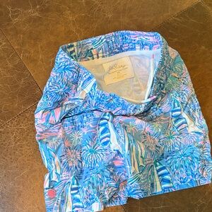 Lilly Pulitzer Kids Swim Trunks - Blue and Pink Tropical